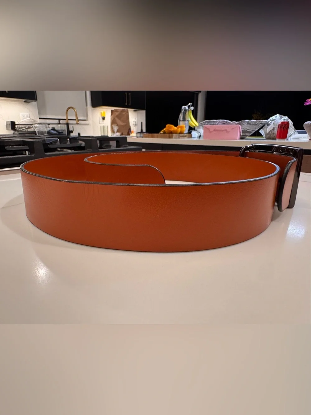 Valentino Orange Leather Belt with Signature V Buckle